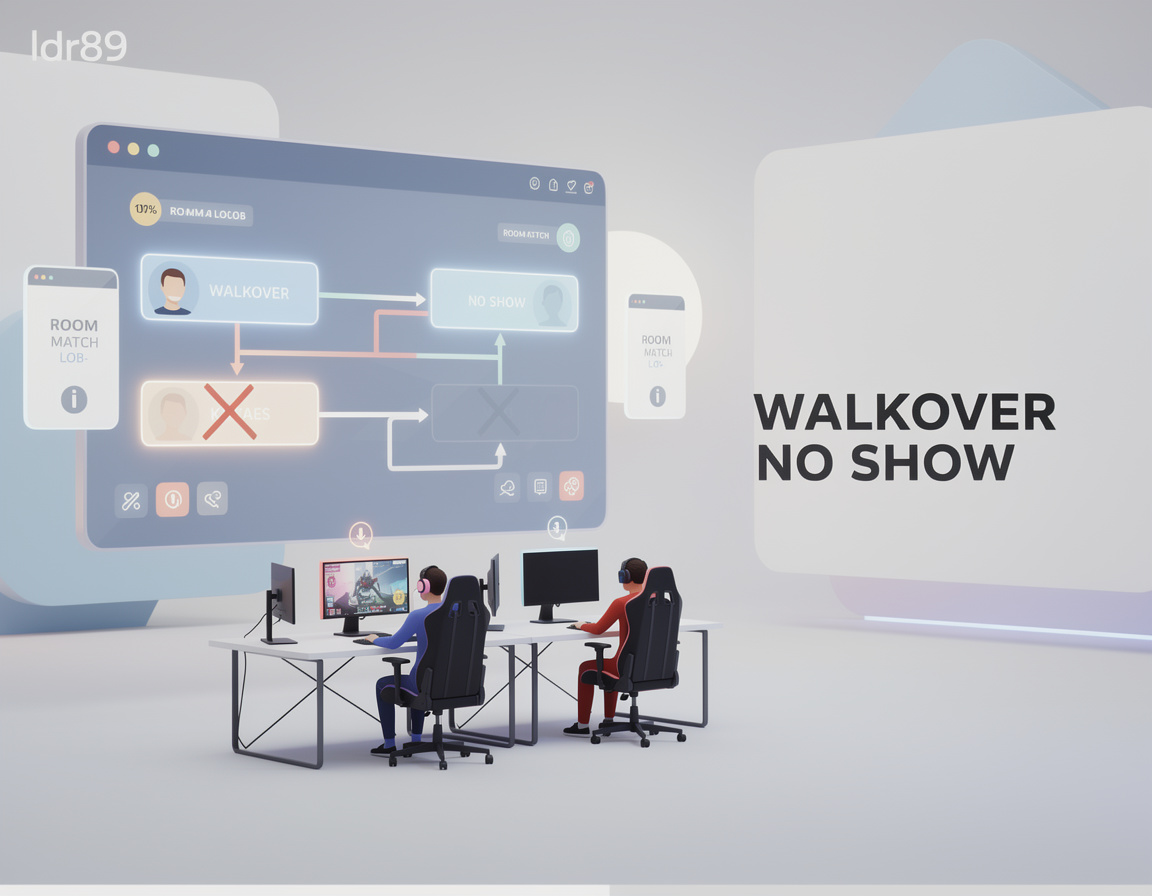 Ilustrasi aturan walkover dan no show untuk turnamen game online ldr89 dengan bracket dan room match