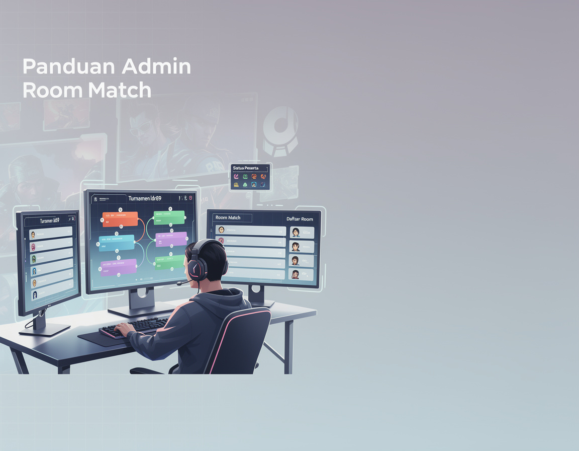 Ilustrasi panduan admin room match untuk turnamen game online ldr89 dengan bracket dan room match